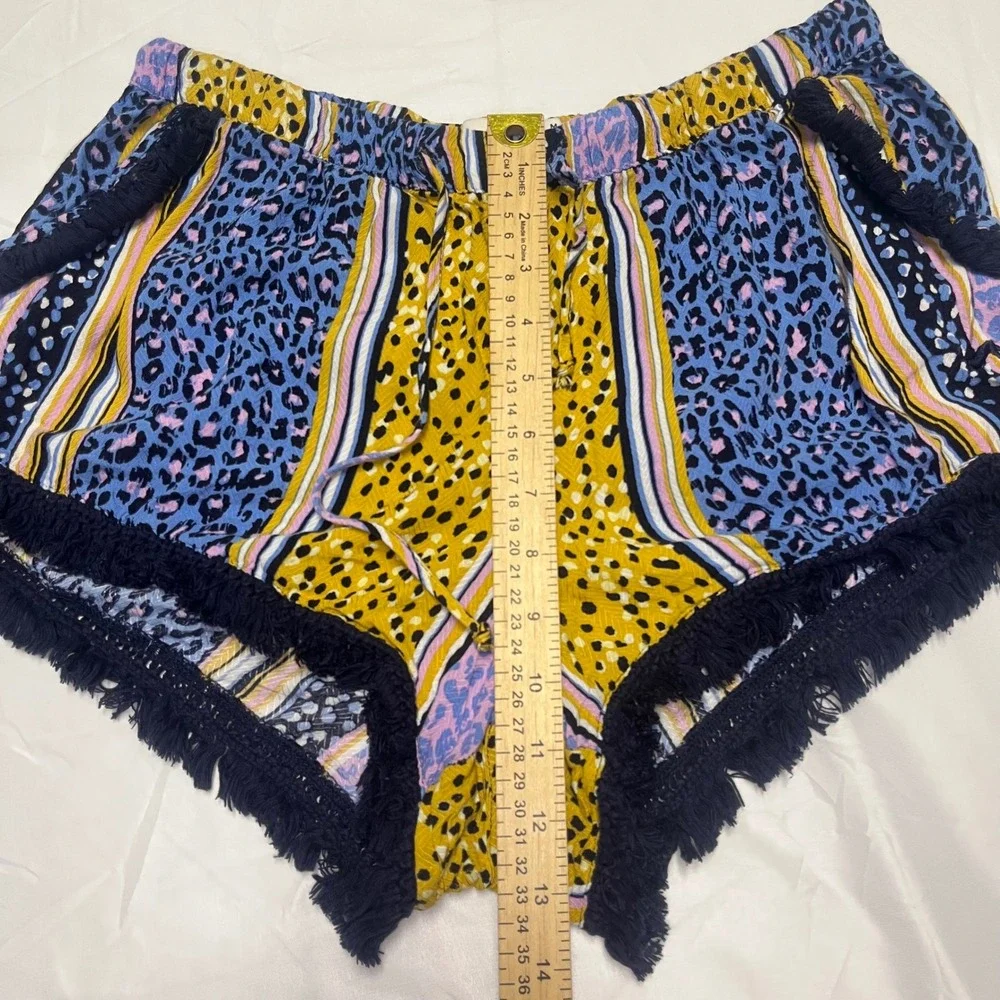 Peter‎ Alexander Mixed Animal Print Pajama Shorts Blue Yellow Fringe Medium